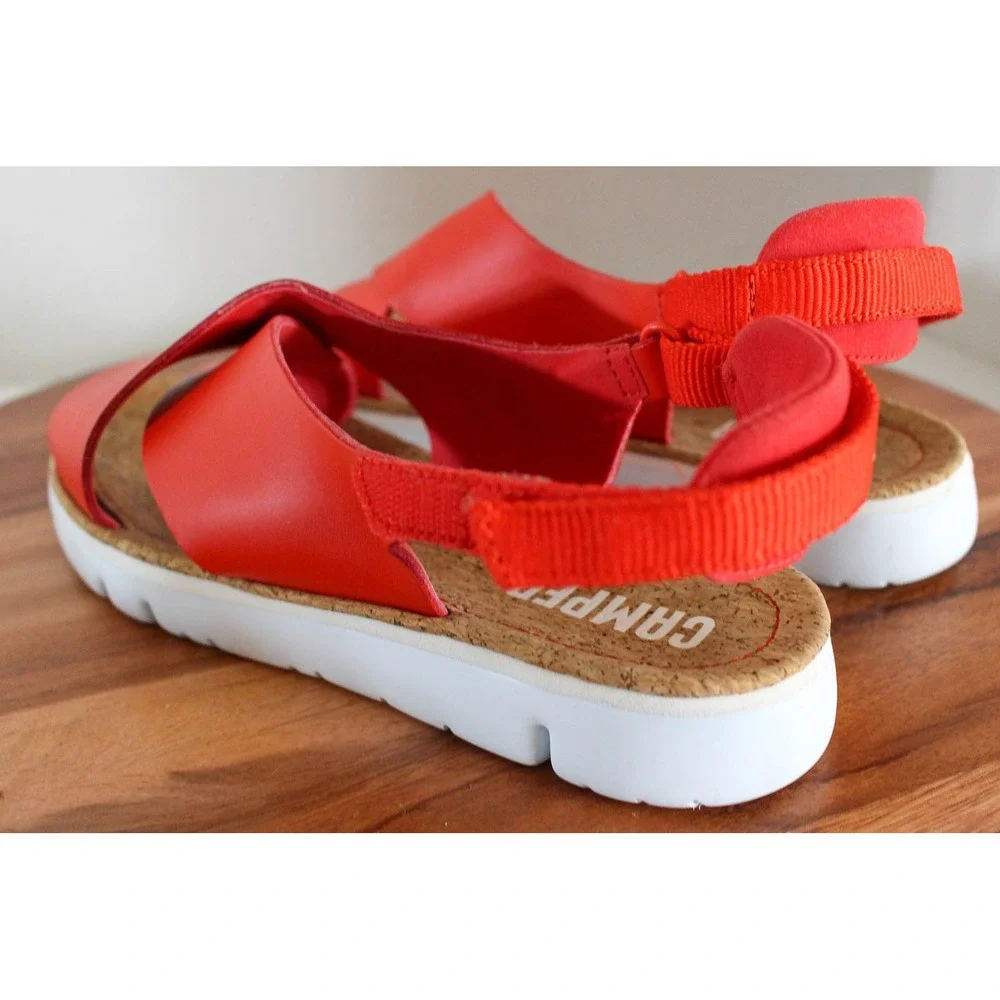 Camper Oruga Up Sandals Womens 41 / 10 US Red Leather Cork Slingback Shoes
